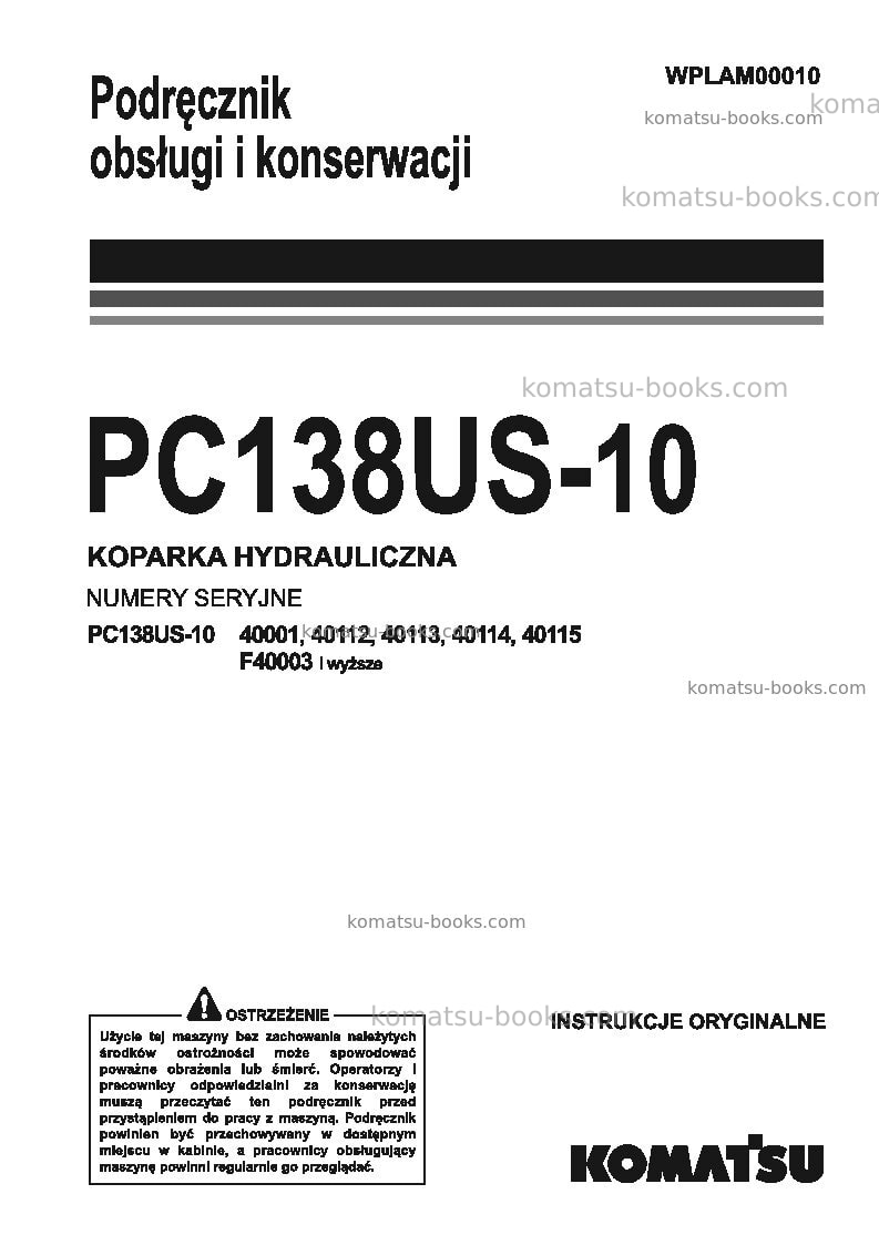 Komatsu pc138us-10ita Instrukcja obsługi okładka Komatsu pc138us-10ita Instrukcja obsługi okładka