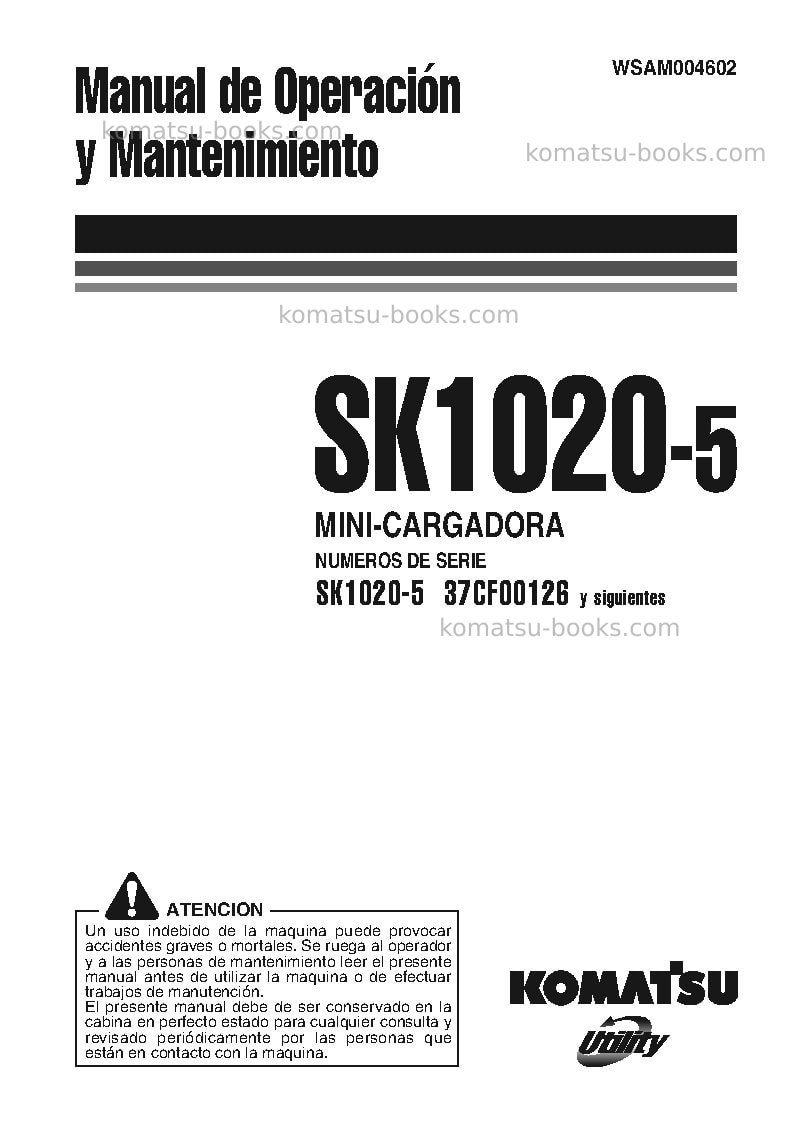 Komatsu sk1020-5ita Manual de operación cover Komatsu sk1020-5ita Manual de operación cover