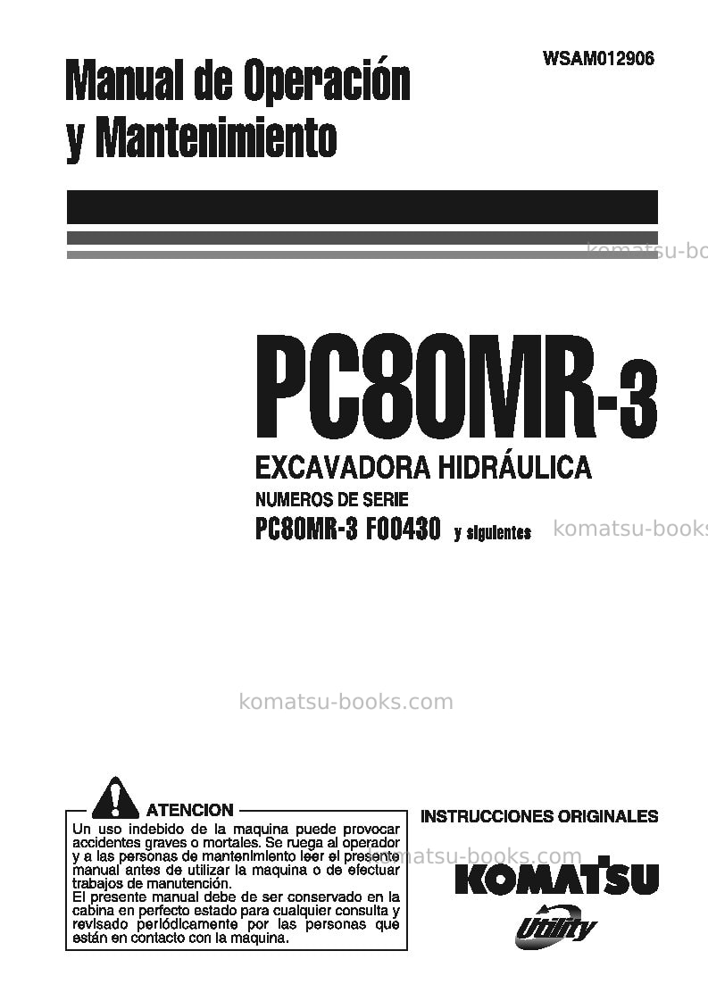 Komatsu pc80mr-3ita Manual de operación cover Komatsu pc80mr-3ita Manual de operación cover