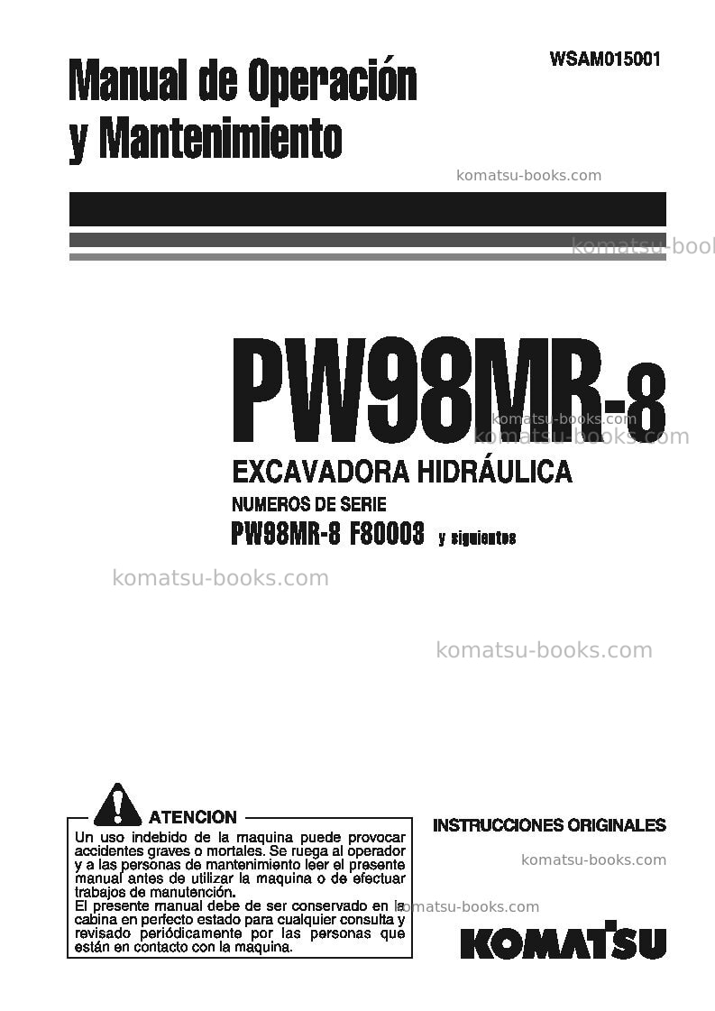 Komatsu pw98mr-8ita Manual de operación cover Komatsu pw98mr-8ita Manual de operación cover