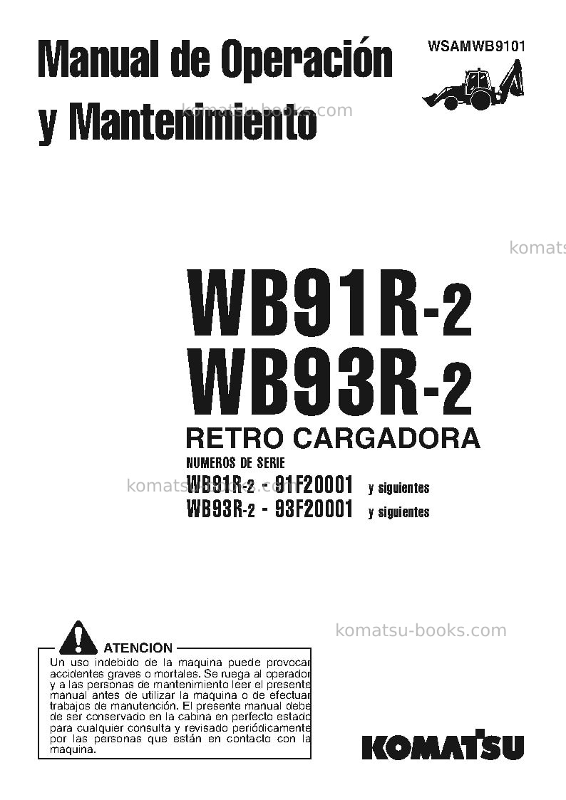 Komatsu wb91r-2ita Manual de operación cover Komatsu wb91r-2ita Manual de operación cover