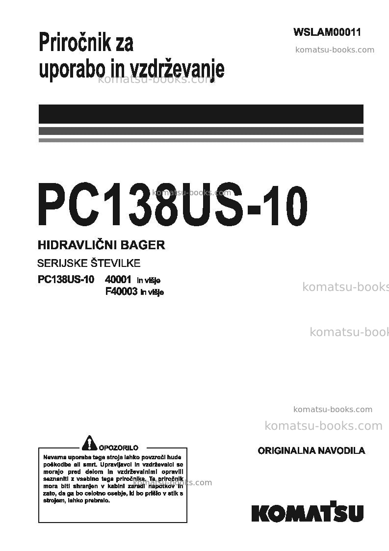 Komatsu pc138us-10ita Operation manual cover Komatsu pc138us-10ita Operation manual cover