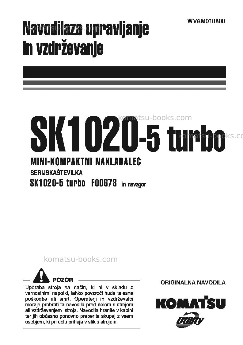 Komatsu sk1020-5ita-turbo Operation manual cover