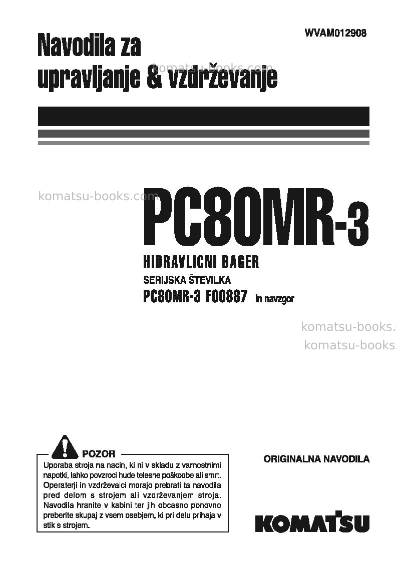Komatsu pc80mr-3ita Operation manual cover Komatsu pc80mr-3ita Operation manual cover