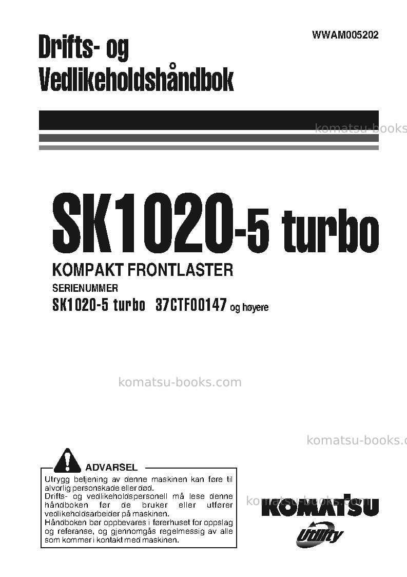 Komatsu sk1020-5ita-turbo Operation manual cover