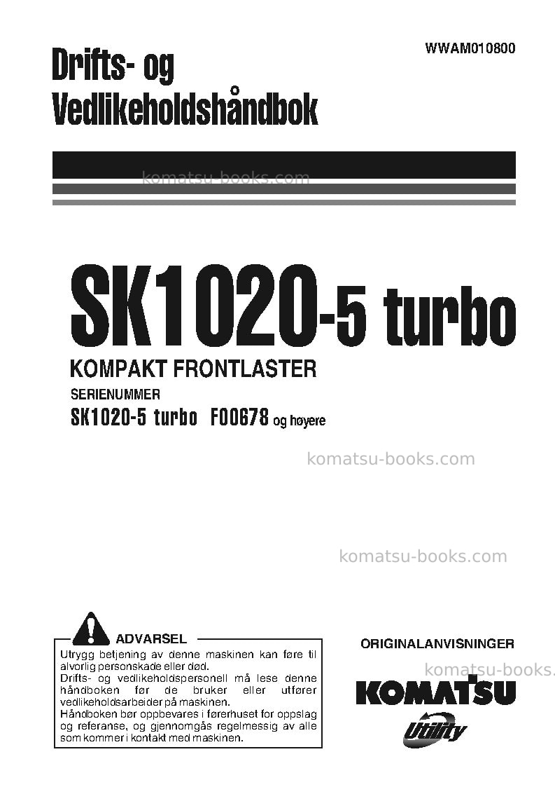 Komatsu sk1020-5ita-turbo Operation manual cover