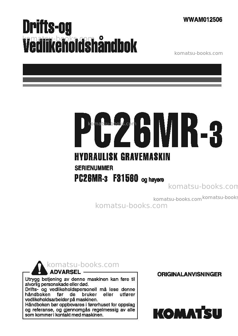 Komatsu pc26mr-3ita Operation manual cover Komatsu pc26mr-3ita Operation manual cover