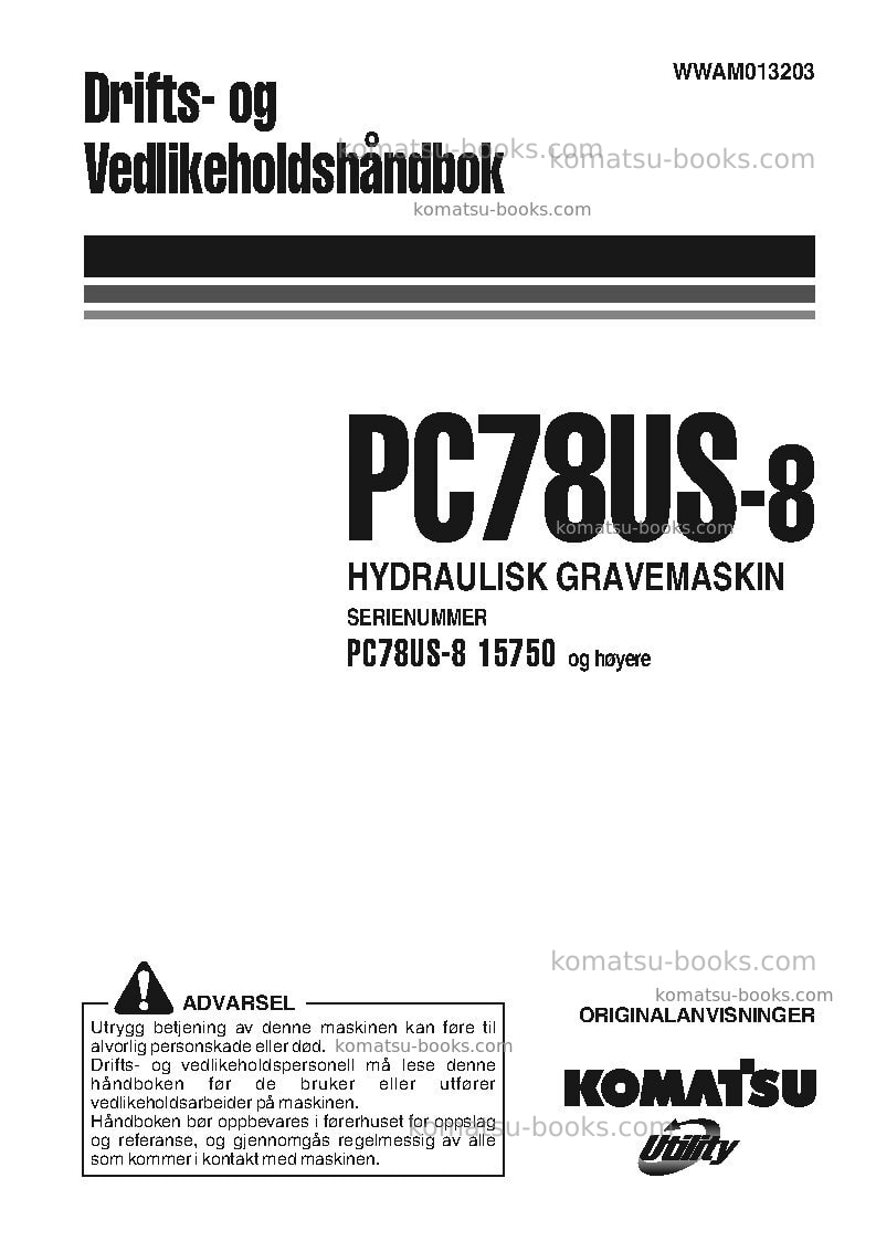 Komatsu pc78us-8jpn-for eu Operation manual cover