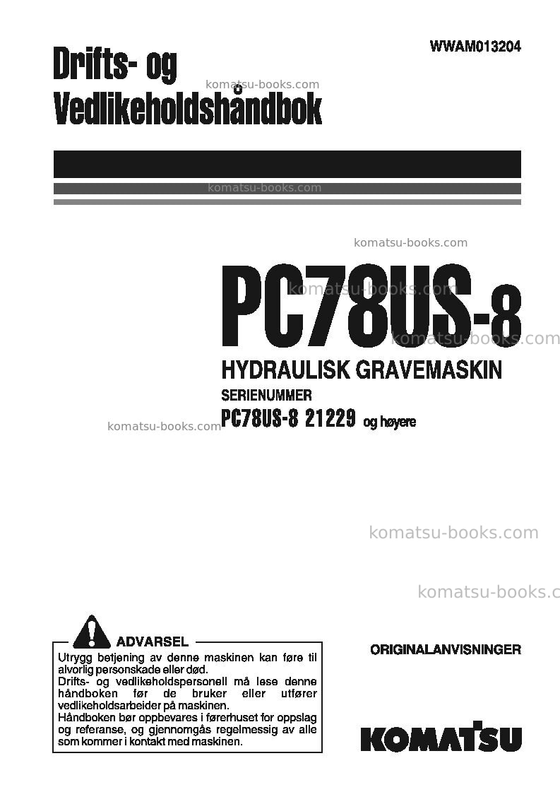 Komatsu pc78us-8jpn-for eu Operation manual cover