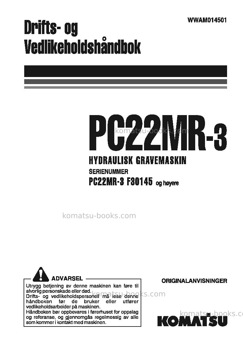 Komatsu pc22mr-3ita Operation manual cover