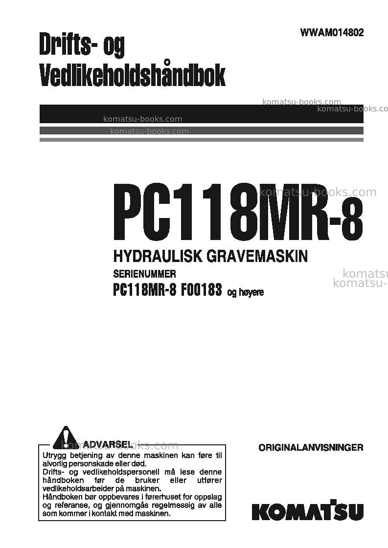 Komatsu pc118mr-8ita Operation manual cover