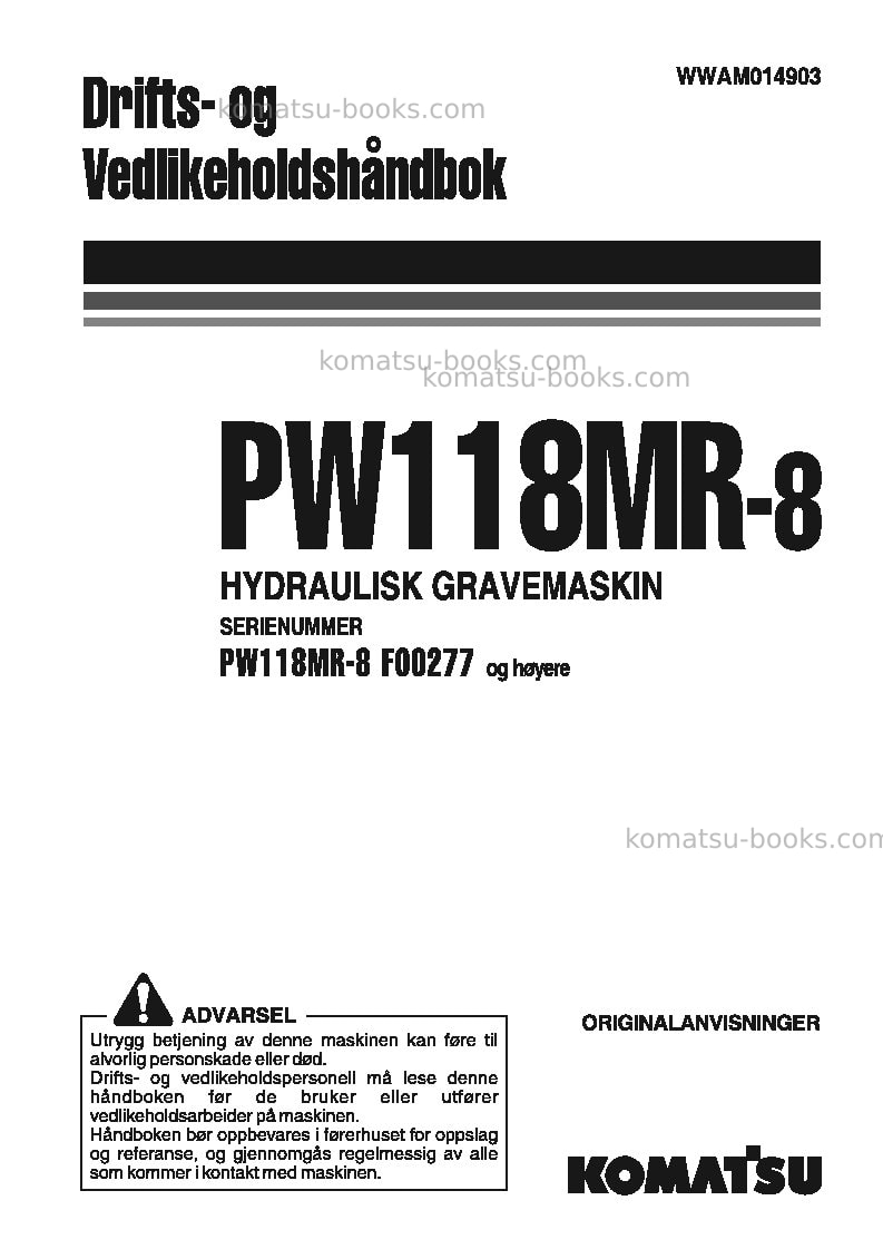 Komatsu pw118mr-8ita Operation manual cover Komatsu pw118mr-8ita Operation manual cover