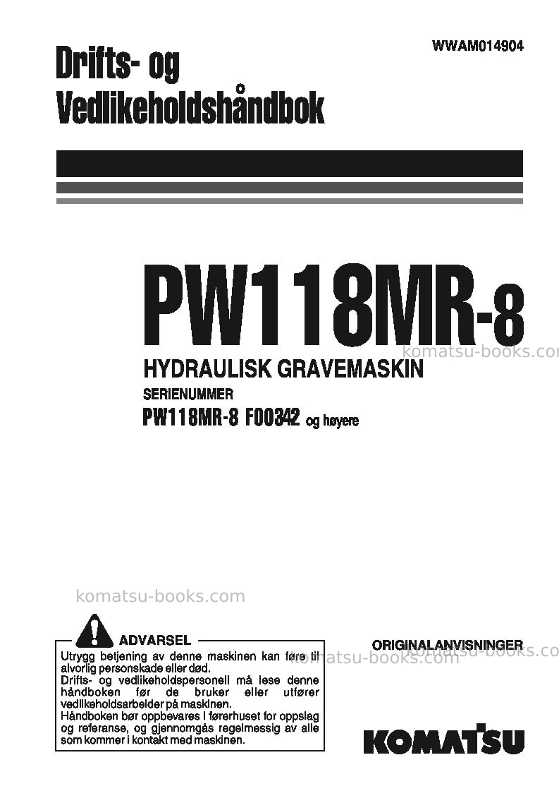 Komatsu pw118mr-8ita Operation manual cover Komatsu pw118mr-8ita Operation manual cover