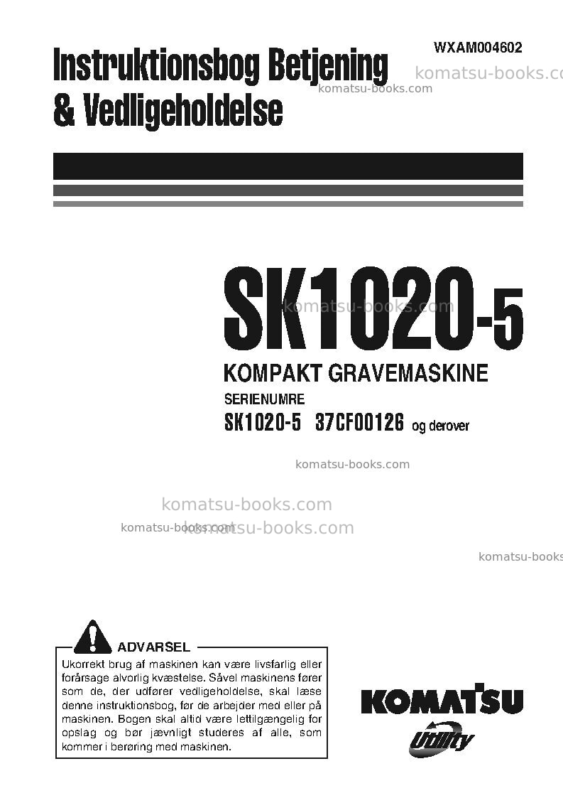 Komatsu sk1020-5ita Operation manual cover