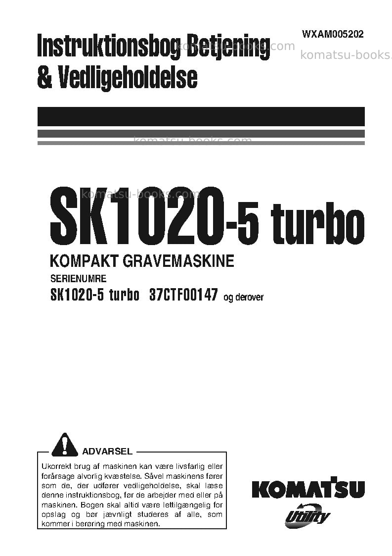 Komatsu sk1020-5ita-turbo Operation manual cover