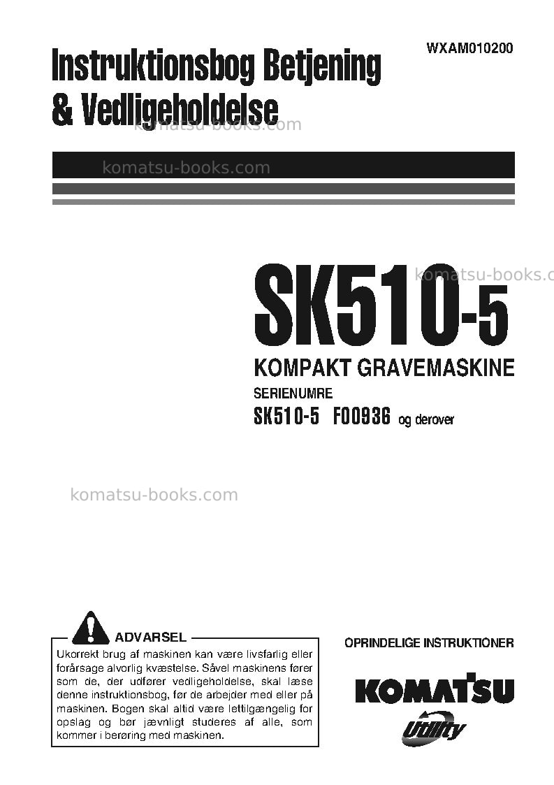 Komatsu sk510-5ita Operation manual cover Komatsu sk510-5ita Operation manual cover