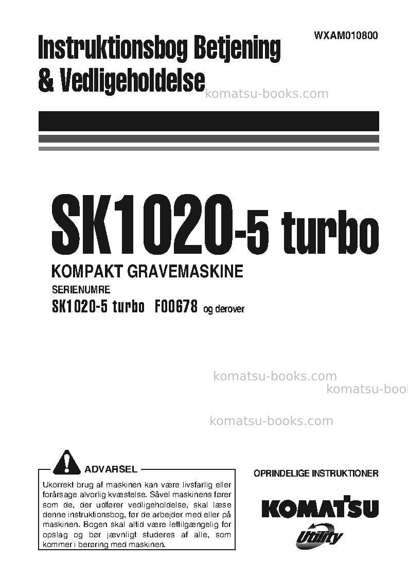 Komatsu sk1020-5ita-turbo Operation manual cover