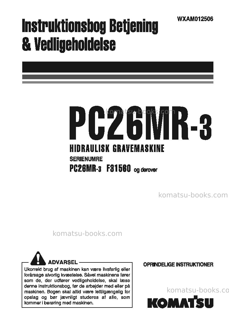 Komatsu pc26mr-3ita Operation manual cover Komatsu pc26mr-3ita Operation manual cover