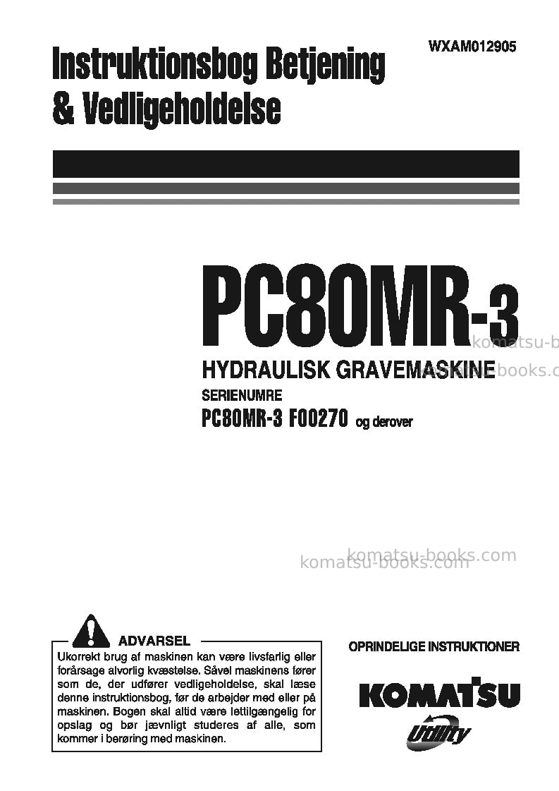 Komatsu pc80mr-3ita Operation manual cover