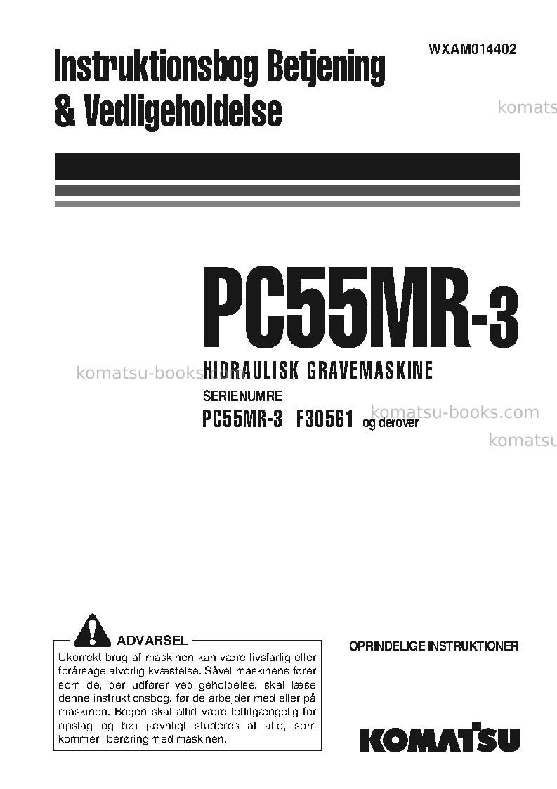 Komatsu pc55mr-3ita Operation manual cover