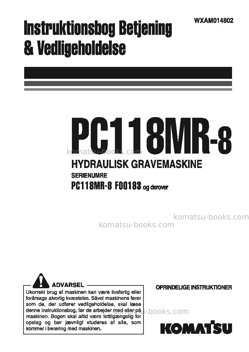 Komatsu pc118mr-8ita Operation manual cover Komatsu pc118mr-8ita Operation manual cover