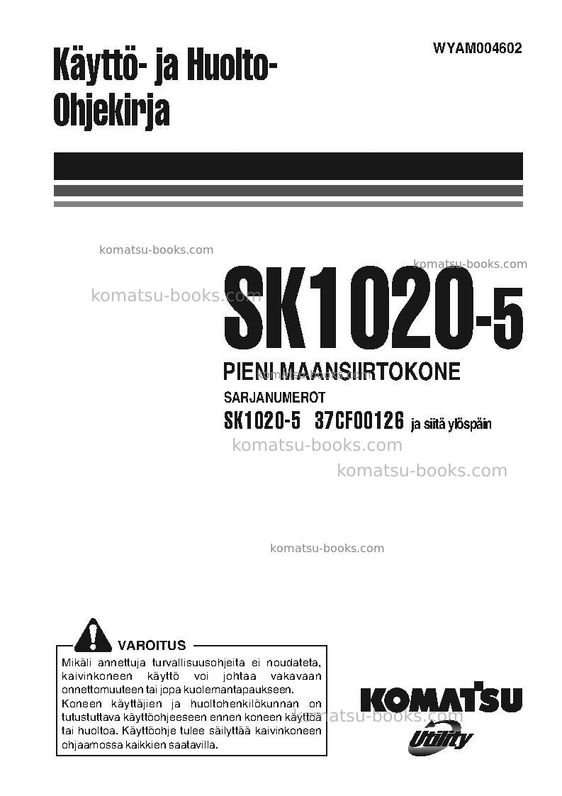 Komatsu sk1020-5ita Operation manual cover