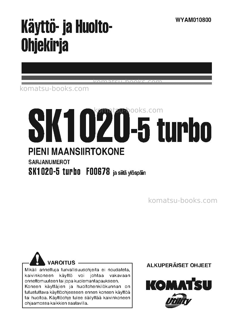 Komatsu sk1020-5ita-turbo Operation manual cover Komatsu sk1020-5ita-turbo Operation manual cover