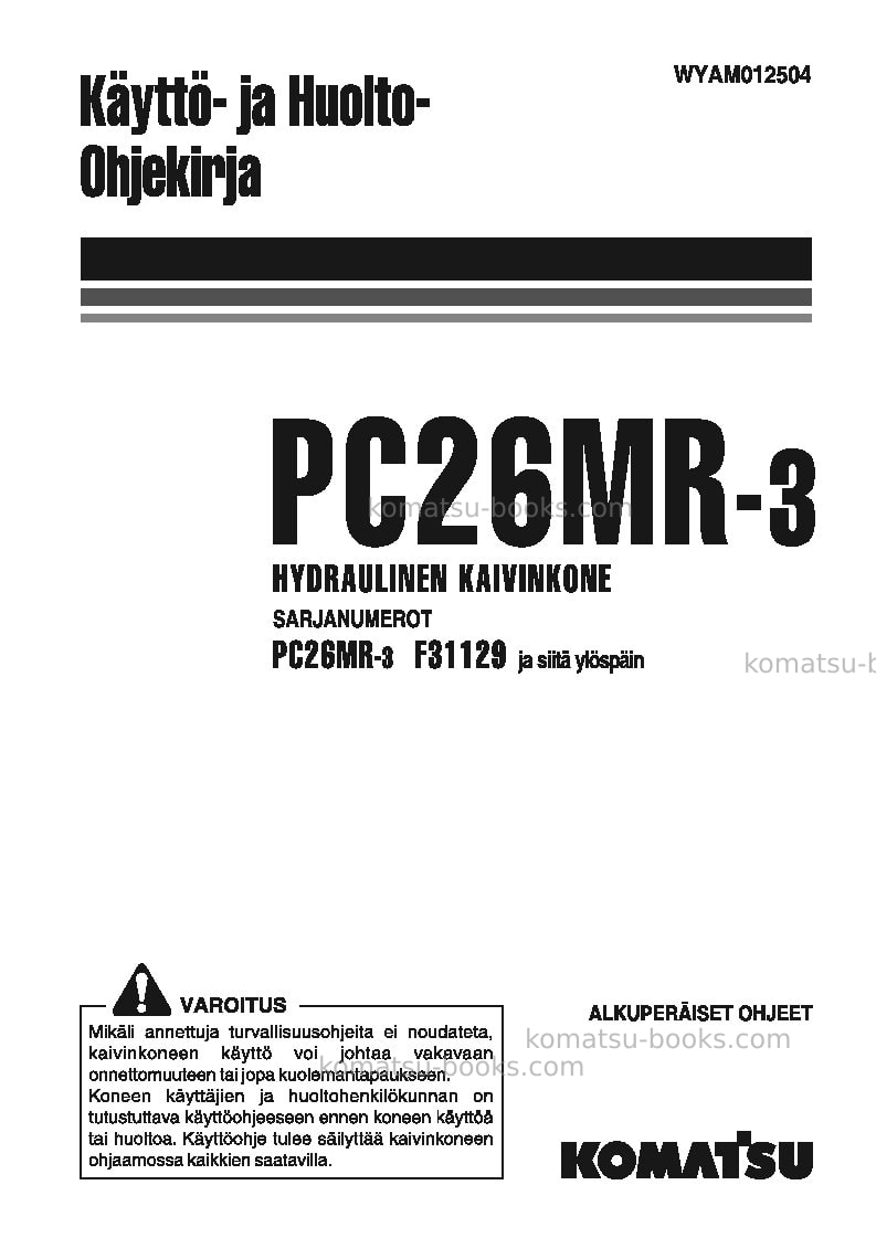 Komatsu pc26mr-3ita Operation manual cover Komatsu pc26mr-3ita Operation manual cover