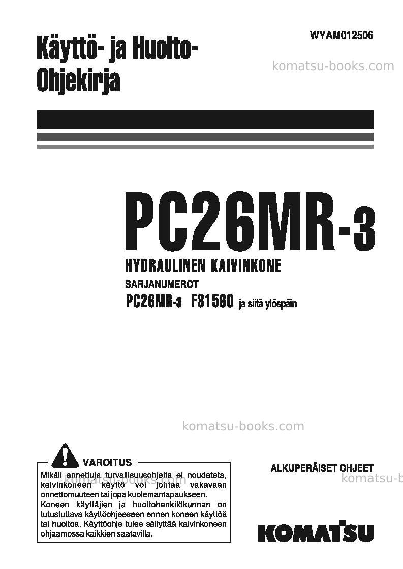 Komatsu pc26mr-3ita Operation manual cover