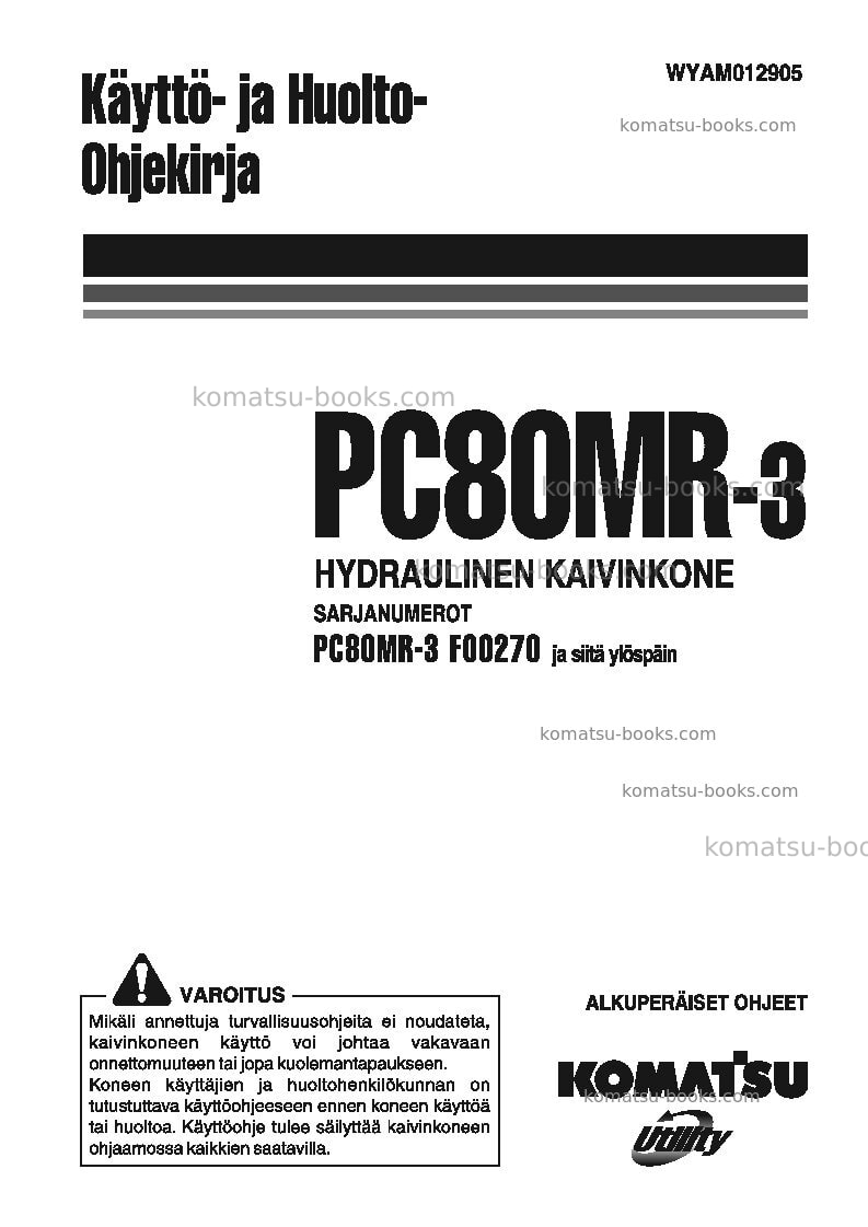 Komatsu pc80mr-3ita Operation manual cover