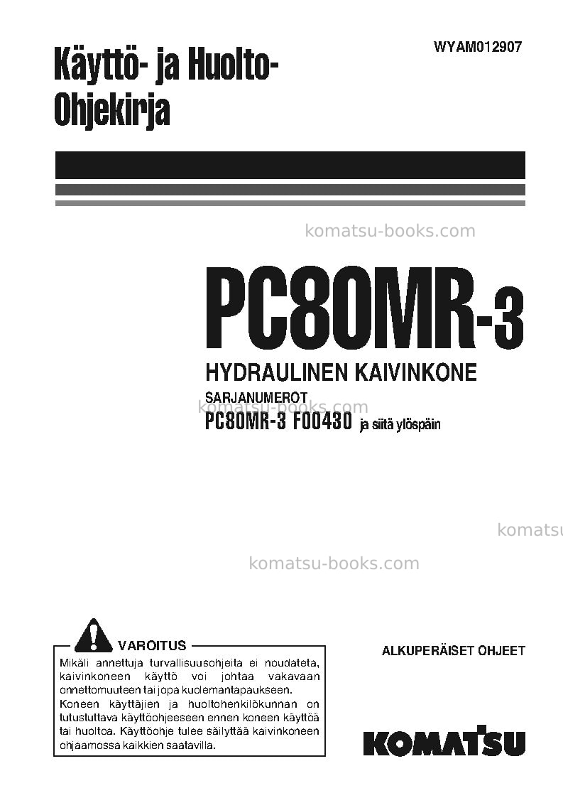 Komatsu pc80mr-3ita Operation manual cover