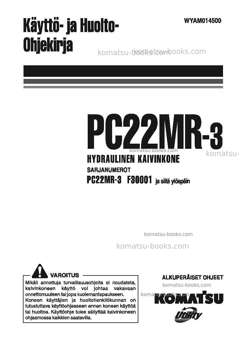 Komatsu pc22mr-3ita Operation manual cover