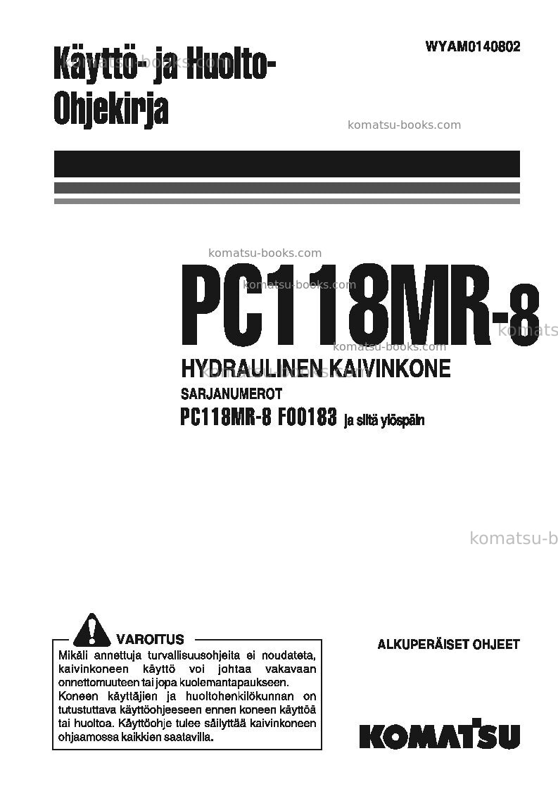 Komatsu pc118mr-8ita Operation manual cover