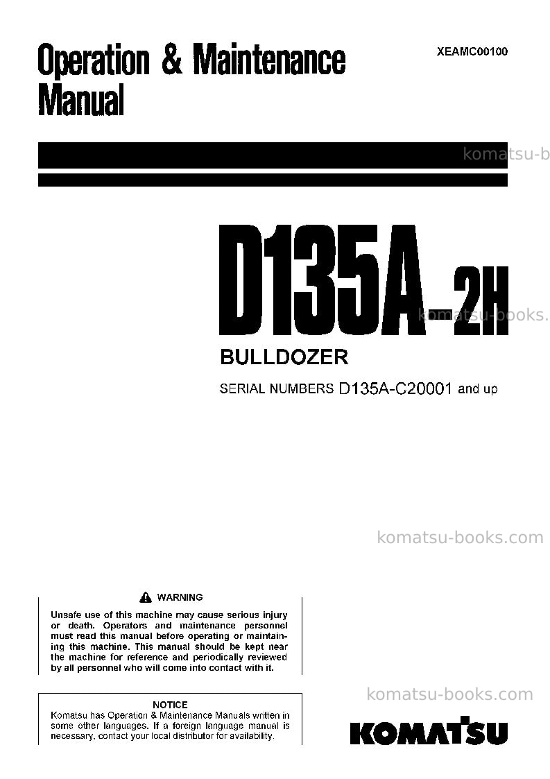 Komatsu d135a-2jpn-h Operation manual cover