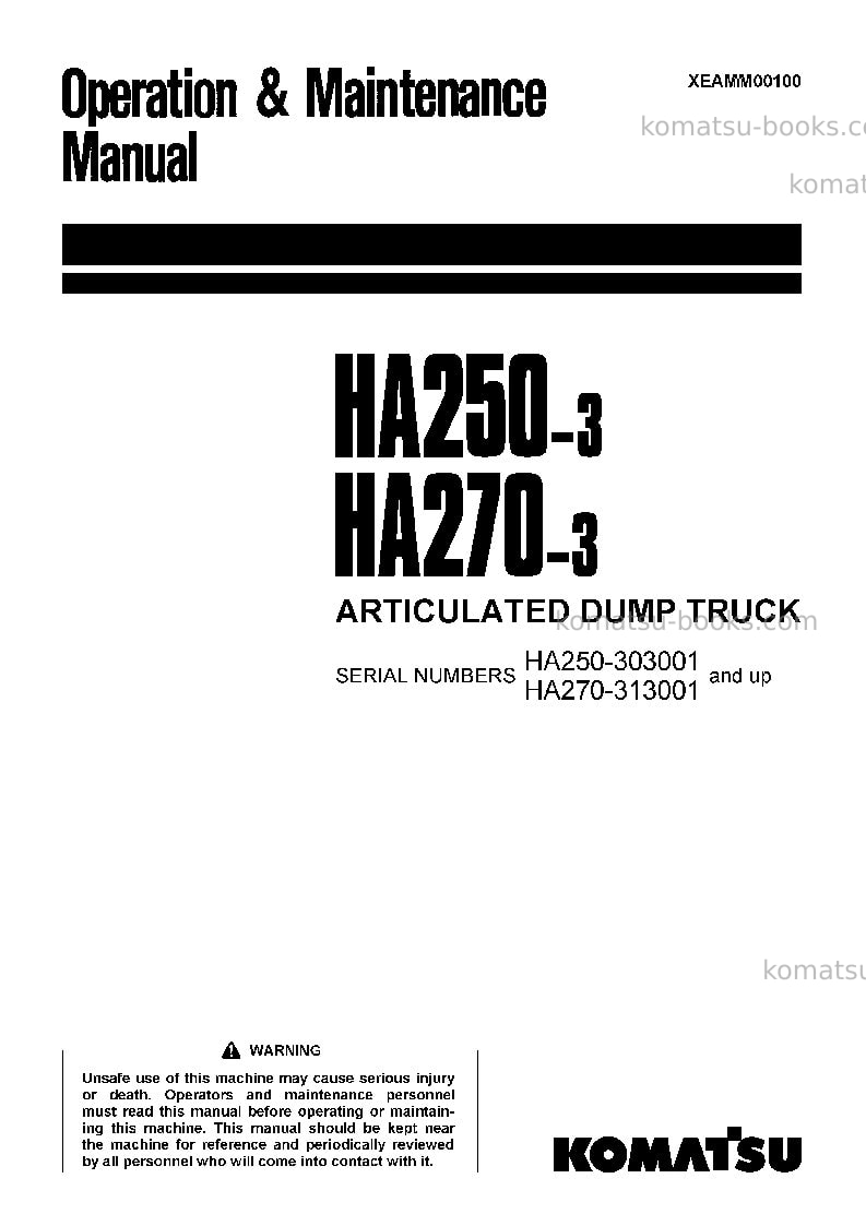 Komatsu ha270-3jpn Operation manual cover