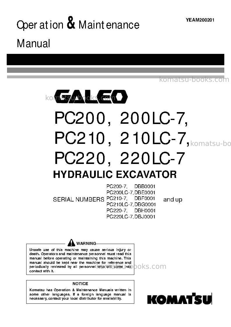 Komatsu pc220-7chn-multi-monitor Operation manual cover Komatsu pc220-7chn-multi-monitor Operation manual cover
