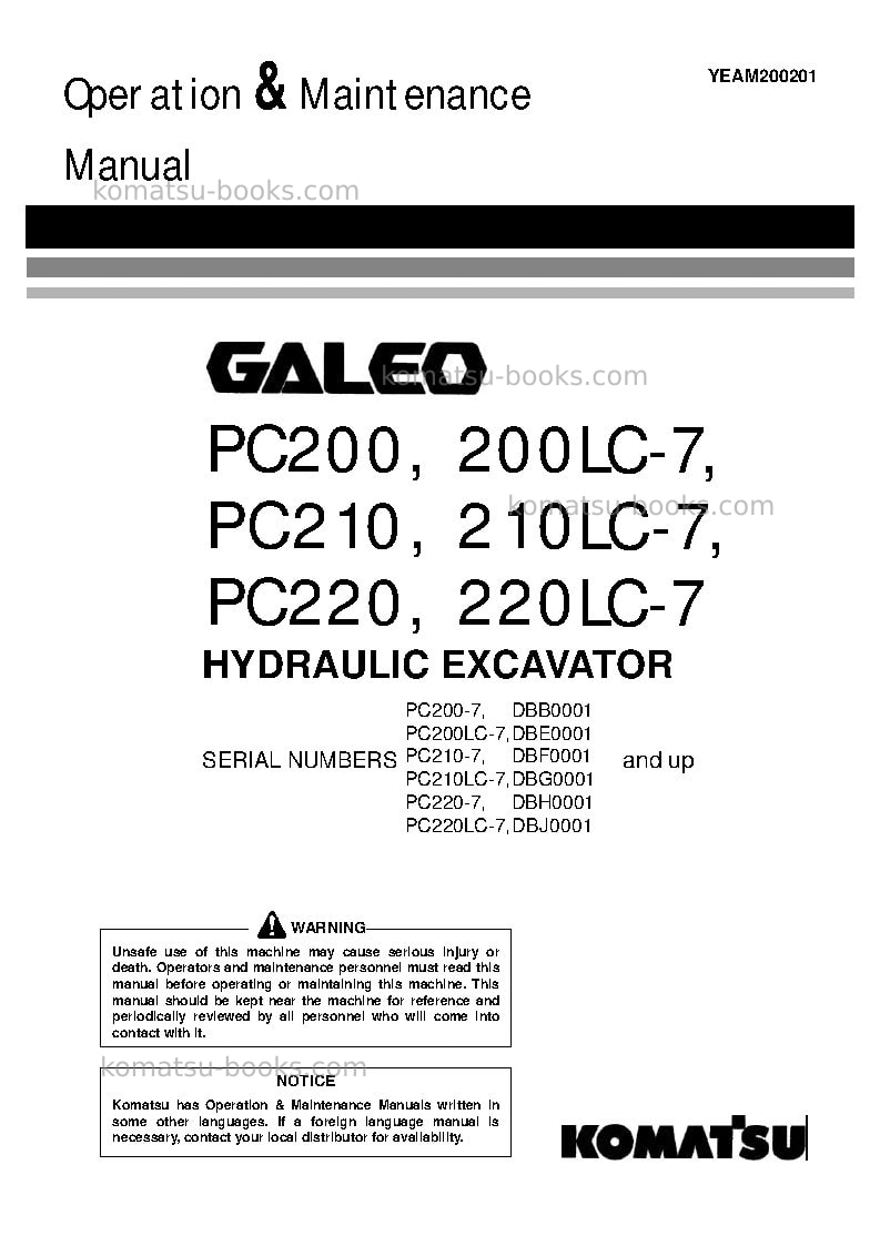 Komatsu pc200-7chn-segment-monitor Operation manual cover Komatsu pc200-7chn-segment-monitor Operation manual cover