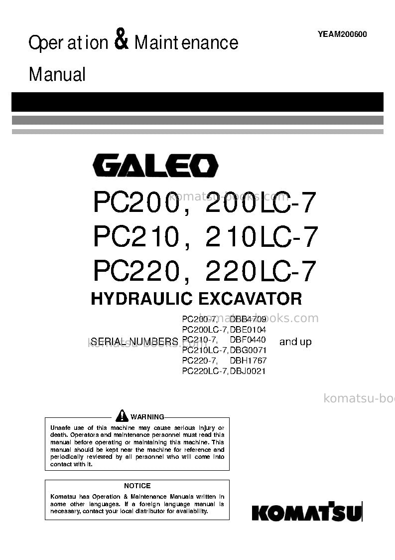 Komatsu pc200-7chn-multi-monitor Operation manual cover Komatsu pc200-7chn-multi-monitor Operation manual cover