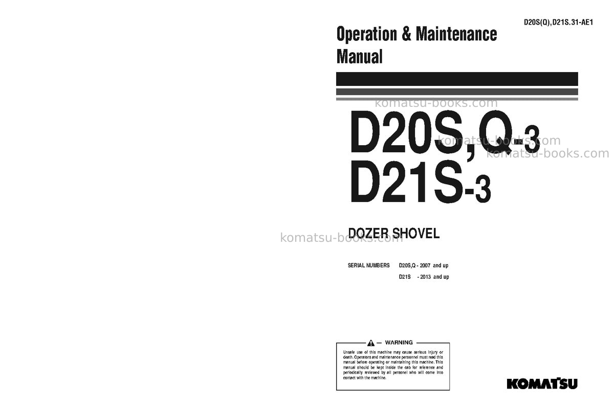 Komatsu d20s-3jpn Operation manual cover