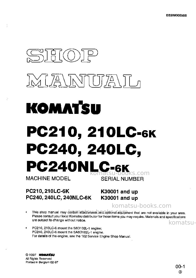 Komatsu pc240-6gbr-k Repair & maintenance cover