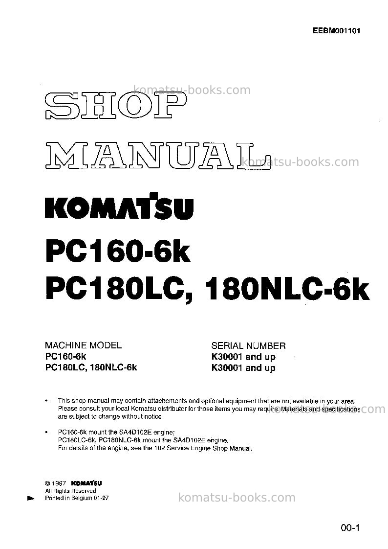 Komatsu pc160-6gbr-k Repair & maintenance cover
