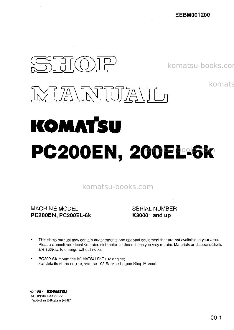 Komatsu pc200el-6gbr-k Repair & maintenance cover Komatsu pc200el-6gbr-k Repair & maintenance cover