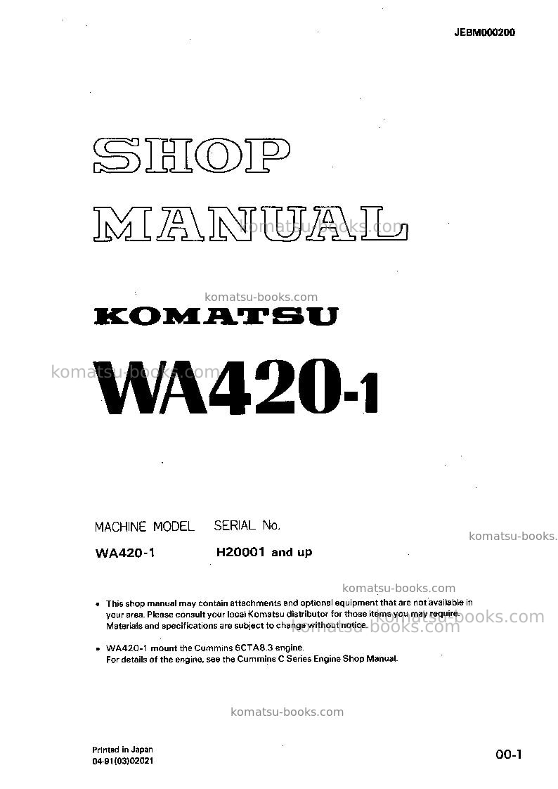 Komatsu wa420-1deu-h Repair & maintenance cover