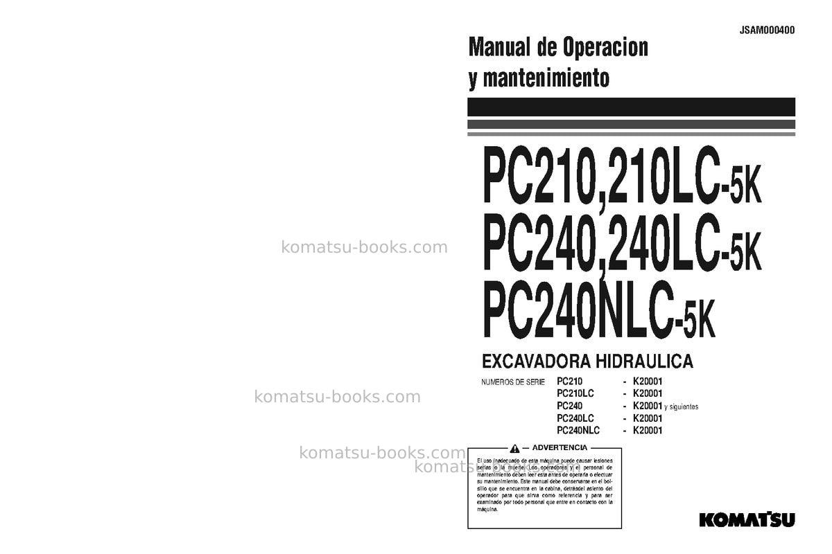 Komatsu pc210-5gbr-k Manual de operación cover Komatsu pc210-5gbr-k Manual de operación cover