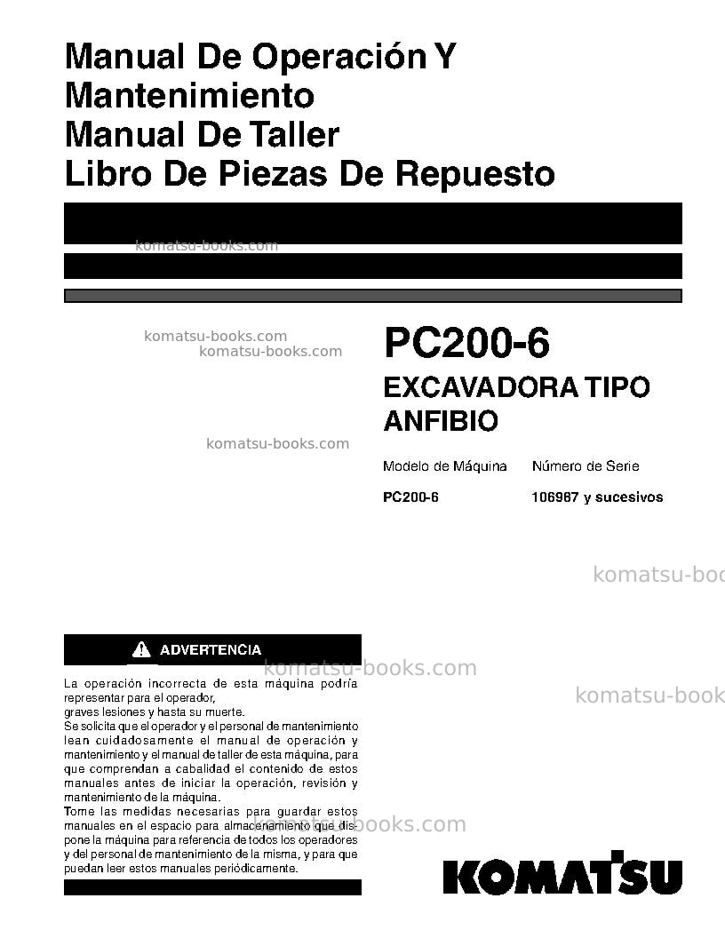 Komatsu pc200-6jpn Manual de operación cover
