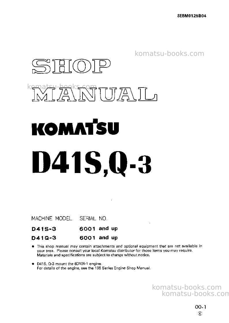 Komatsu d41s-3jpn Repair & maintenance cover
