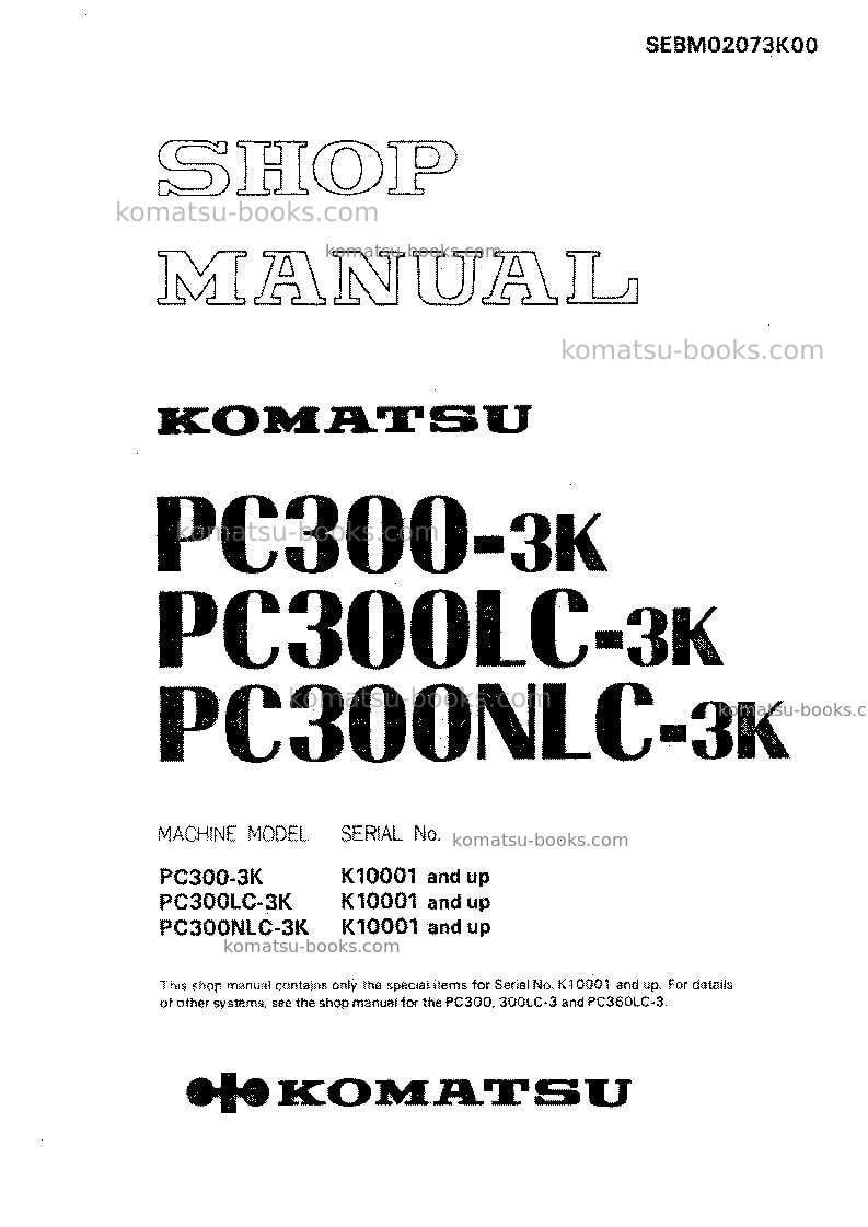 Komatsu pc300lc-3gbr Repair & maintenance cover