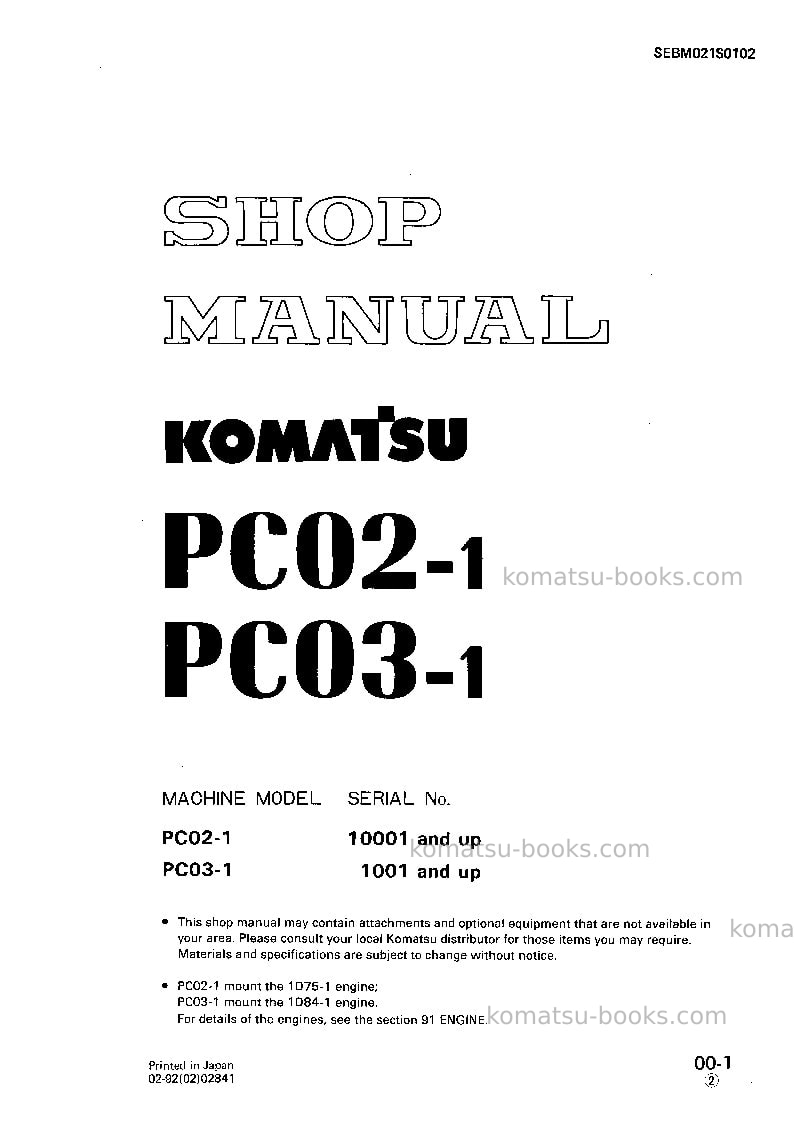 Komatsu pc03-1jpn Repair & maintenance cover Komatsu pc03-1jpn Repair & maintenance cover