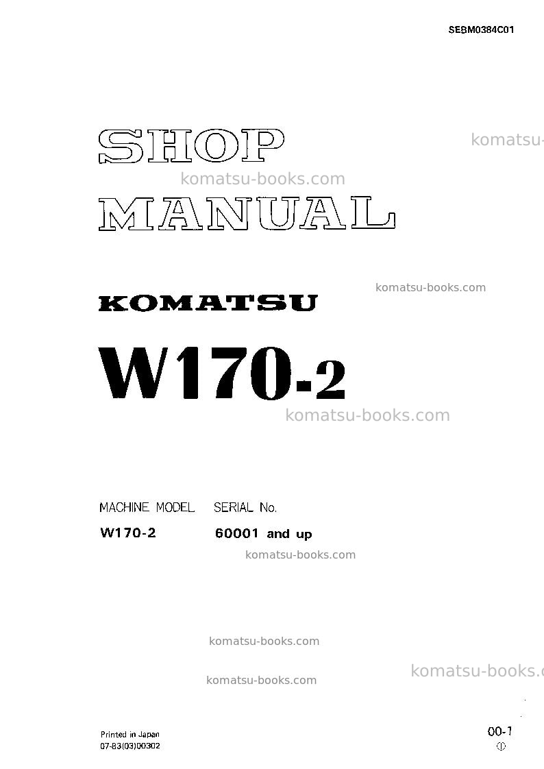 Komatsu w170-2jpn Repair & maintenance cover