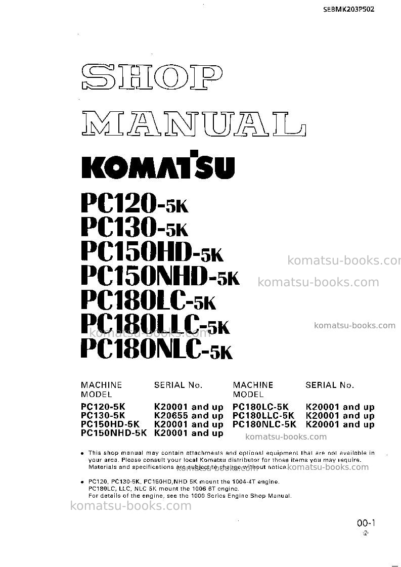 Komatsu pc150hd-5gbr-k Repair & maintenance cover